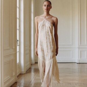 Mango Capsule Cream Halter Dress with Fringe